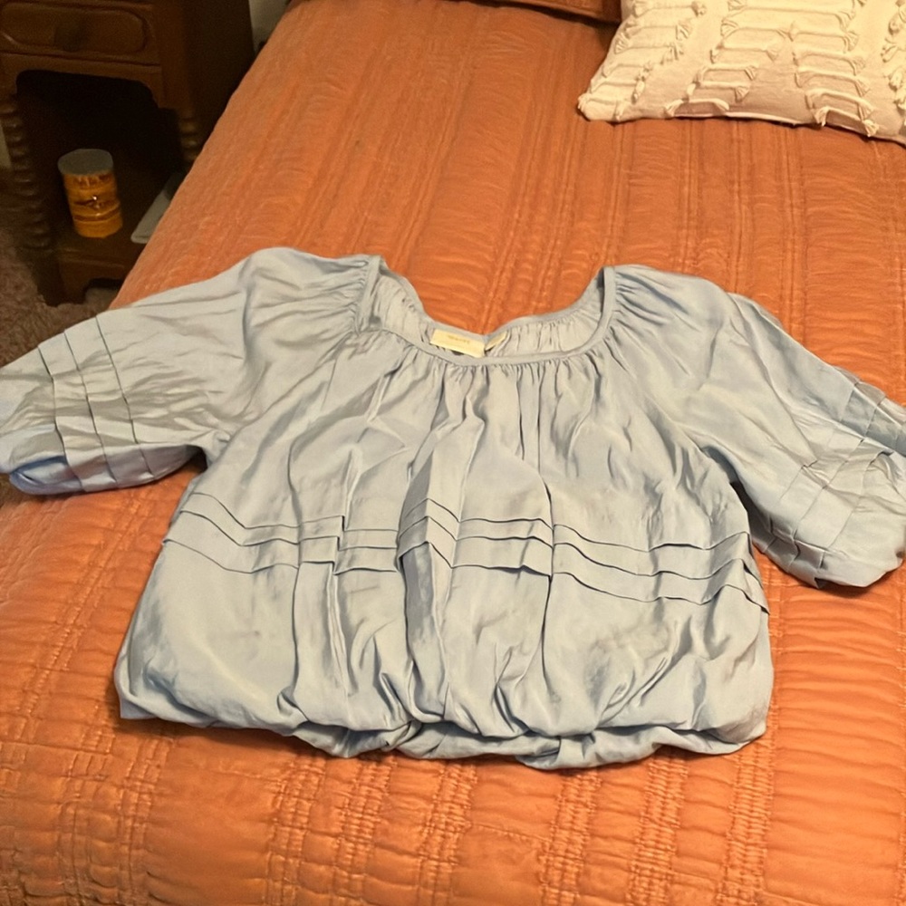Maeve by anthropology Light Blue Puff Sleeve Blouse a